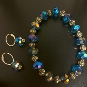 .925 earrings Vintage peacock, borealis with streach bead bracelet